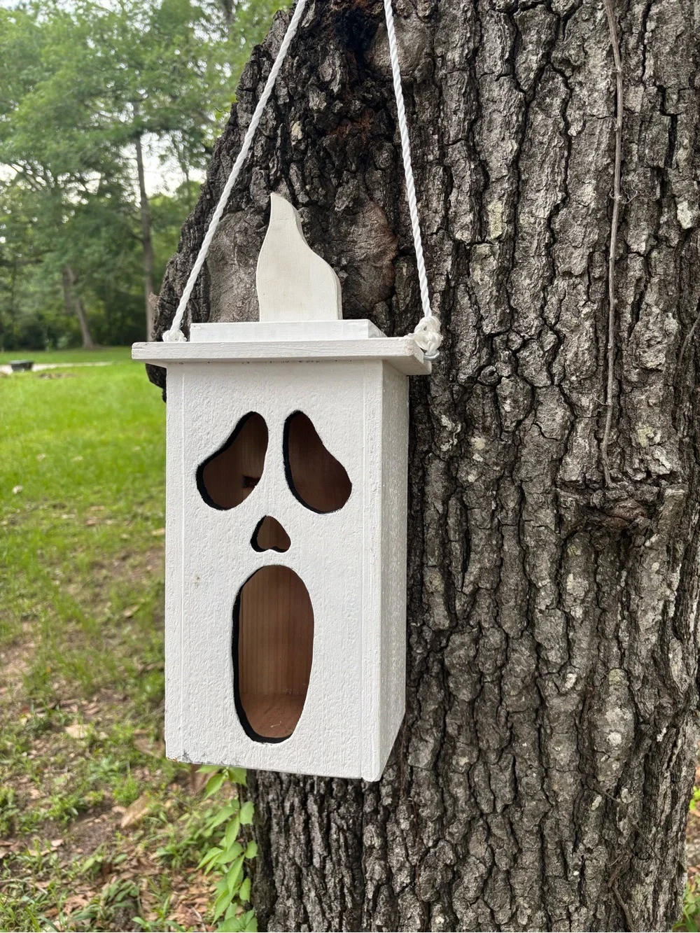 White Wooden Ghost bird house Hanging Decor